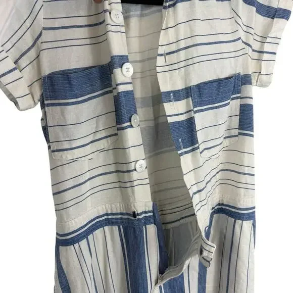Christy Dawn Prudence Linen Short Sleeve Jumper Nilah Striped Blue White Size M